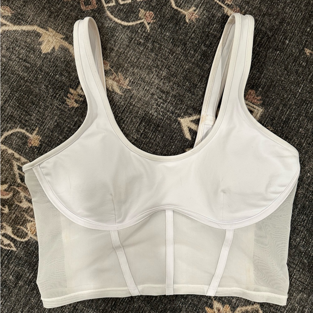 Alo Yoga White Airbrush Mesh Corset Tank SIZE M